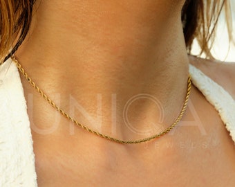 Touw ketting ketting voor vrouwen, 18k gouden touw ketting, sierlijke ketting 2mm touw ketting, cadeau voor haar, cadeau voor moeder, verjaardagscadeau