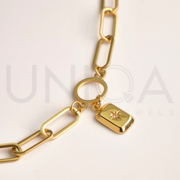 Pulsera de cadena GOLD Link, pulseras apilables, pulsera de clip, pulsera de cadena de eslabones gruesos