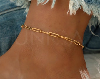 Gold Chain Anklet for Women, Waterproof Non Tarnish Anklet, Thick Chain Paperclip Ankle Bracelet, Gift for her