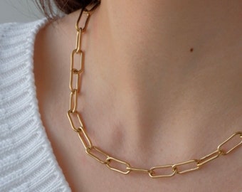 Paperclip ketting, gouden schakelketting voor dames, niet-bezoedelen ketting