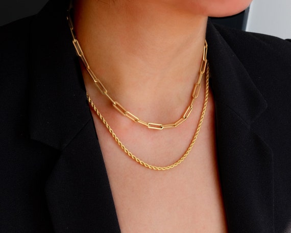 Collar de cadena de cuerda delgada de oro mujeres - Etsy España