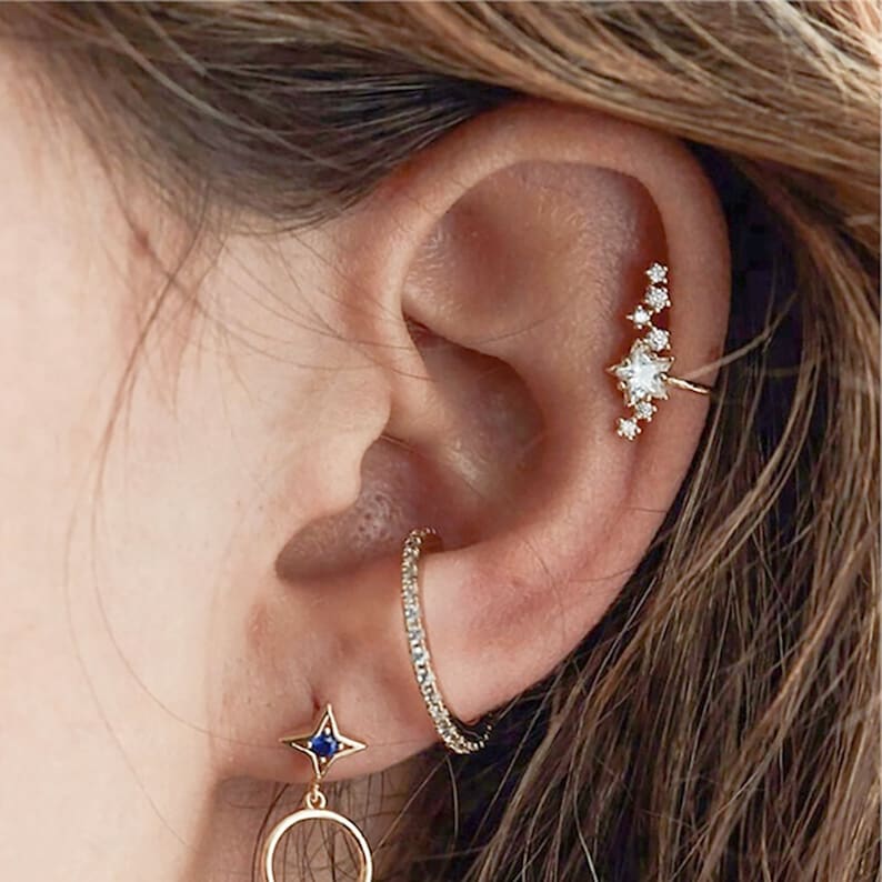 Gold Star Ear Cuff, cartilage ear cuff, sterling silver star cuff, rose gold earrings, summer earrings 