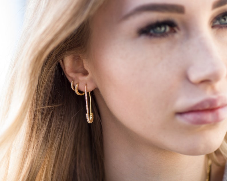 Safety Pin Earrings Gold Safety Pin Earrings 925 Sterling Etsy