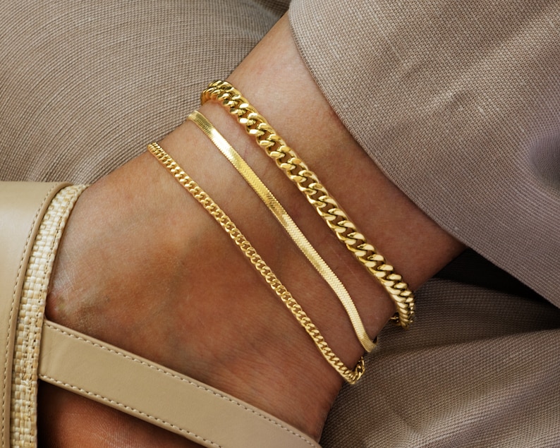 Anklet bracelet | gold chain anklet | thick chain gold anklet bracelet | gold anklet bracelet set |  chain anklet set 