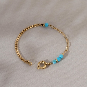 Turkos Howlitarmband: Blandad guldkedja, vipplås