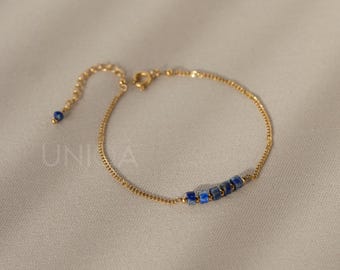 Lapis Lazuli Gold Bracelet: 18k Stainless Steel, Waterproof & Adjustable
