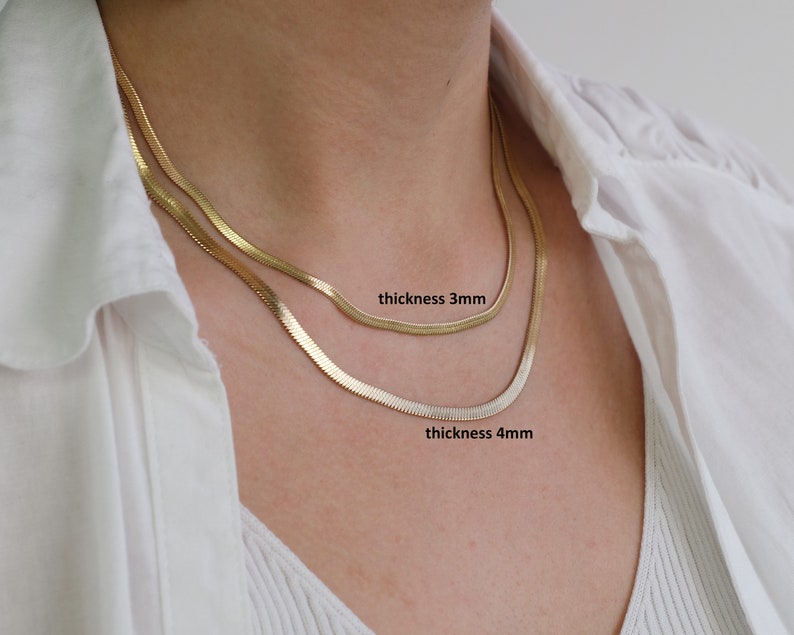 18K Gold Snake Chain Necklace Herringbone Chain Necklace Etsy UK