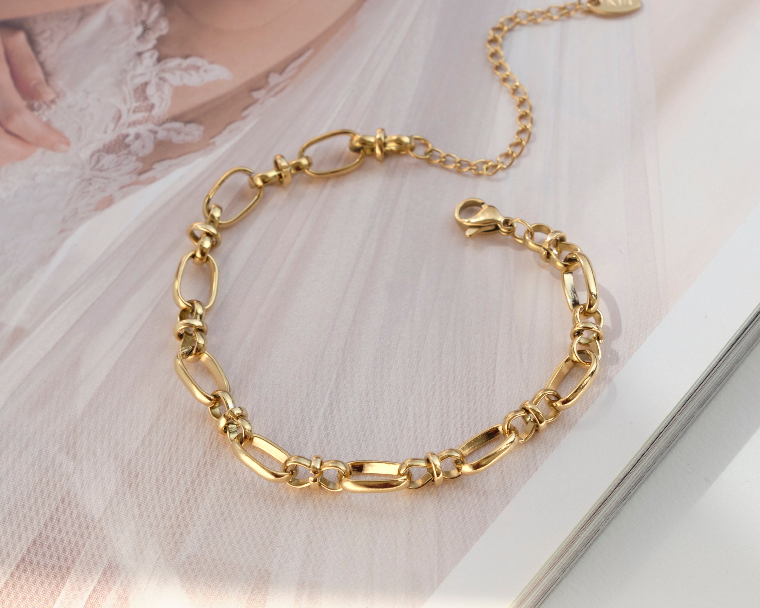 18K GOLD FILLED Gold chain bracelet for women LInk chain | Etsy