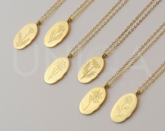 18K Gold Birth Flower Necklace, Floral Zodiac, Floral Necklace, Flower Necklace, Birth Month Flower Necklace, WATERPROOF Jewelry