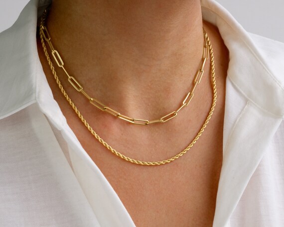 Paperclip Necklace Gold Link Chain 