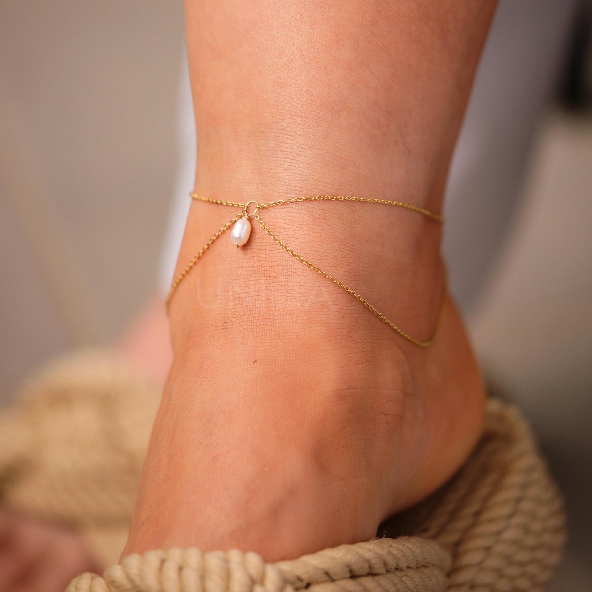 Cavigliera Con Perle D'Acqua Dolce - Regolabile, Impermeabile, In Oro/Argento/Oro Rosa - Foto 10