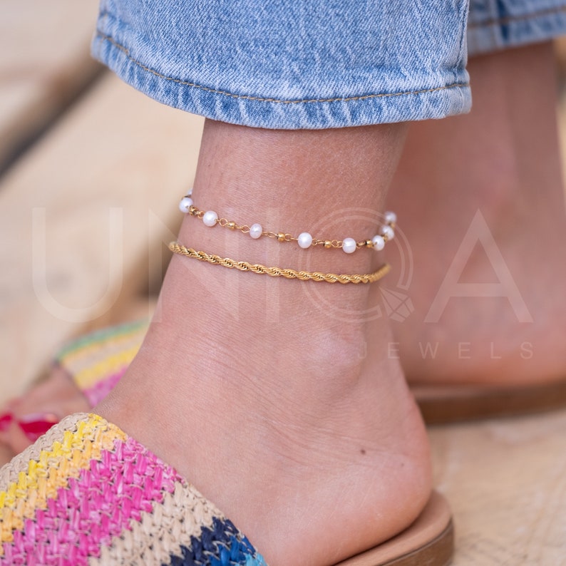 Gold Rope anklet, WATERPROOF STAINLESS STEEL Jewelry, Dainty Anklet for women, non tarnish anklet, Gold anklet image 4