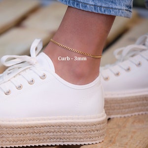 Gold Snake Anklets Bracelet, Herringbone chain Anklet, Thick Curb Chain Gold Anklet, Waterproof Anklet for Women, Paperclip chain anklet Curb 3mm