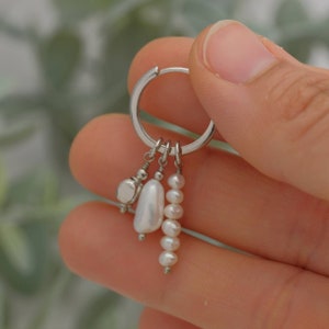 Pearl hoop earrings, silver hoop earrings, 925 sterling silver pearl bridal earrings, gift for her, gift for mom, mothers day gift, marriage