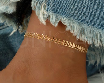 Gold Chevron Anklet for women, Fishbone Chain Anklet, waterproof anklet, arrow chain anklet, dainty minimalist anklet, gift for her