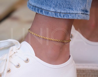 Gold Rope chain anklet, Dainty Anklet for women Custom Anklet Birthday Gift for Her