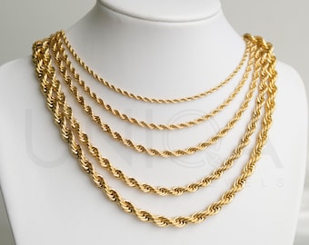 Collar de cadena de cuerda gruesa para mujer, collar de cadena de cuerda de oro de 18K, collar de cadena de cuerda gruesa