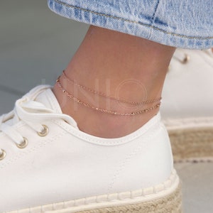 Rose gold Layered anklet, non tarnish jewelry, rose ankle double chain anklet, multi standard,stainless steel ankle bracelet, summer jewelry