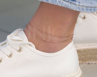 Rose gold Layered anklet, non tarnish jewelry rose ankle double chain anklet multi standard stainless steel ankle bracelet summer jewelry