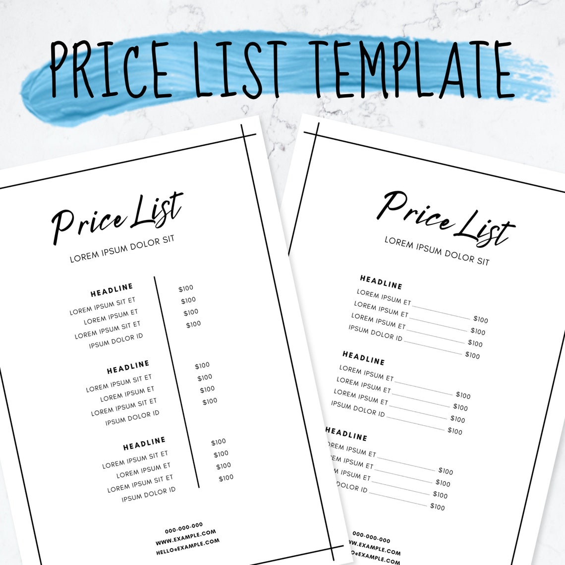 2-for-1 Minimalist Price List Template Instant Download | Etsy