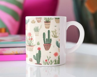 Desert Vibes: Colorful Cactus Themed Coffee Mug, 11 oz
