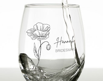 Personalized Stemless Wine Glasses for Bridesmaids, Groomsmen, or the Mother of the Bride