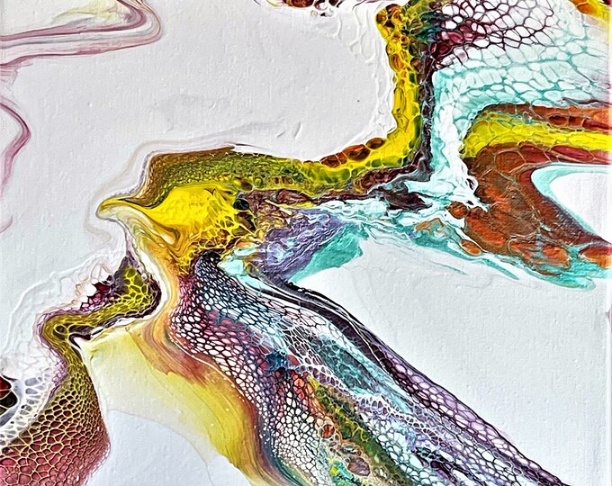 Pour Painting, Acrylic Pour Painting, 12x16 inch pour painting, Acrylic Painting by Pouring Paint, "Rainbow Splash"