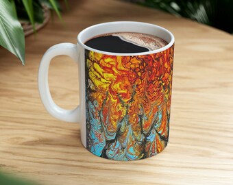 Ceramic Mug 11oz, From the Dancing in the Flames Acrylic Pour Art