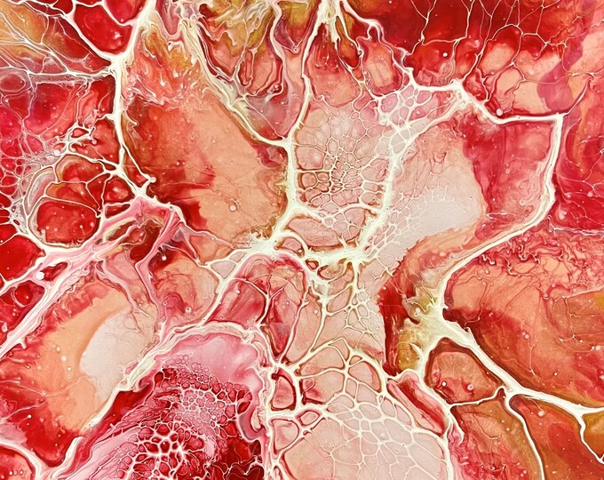 Abstract Acrylic Pour Painting, Original Painting, 8x10 inches, "Strawberry Jam"