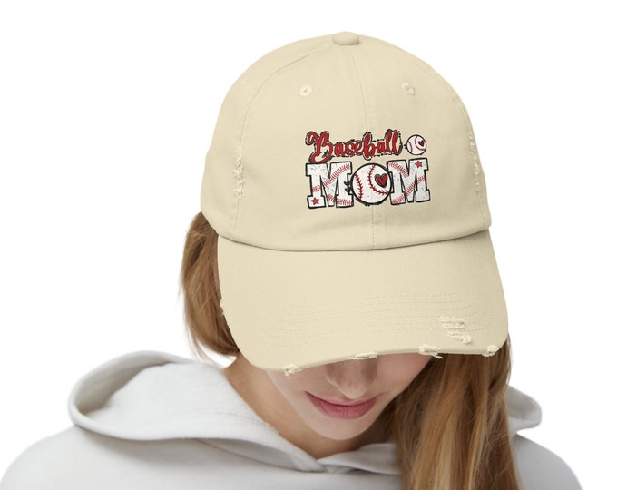 Featured listing image: Distressed Baseball Cap for Baseball Moms - 5 Color Choices Available!