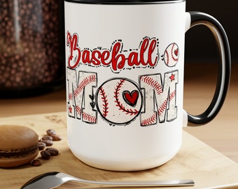 Sporty Mom Gift Idea: Baseball Mom Two-Toned Coffee Mug with Name Option