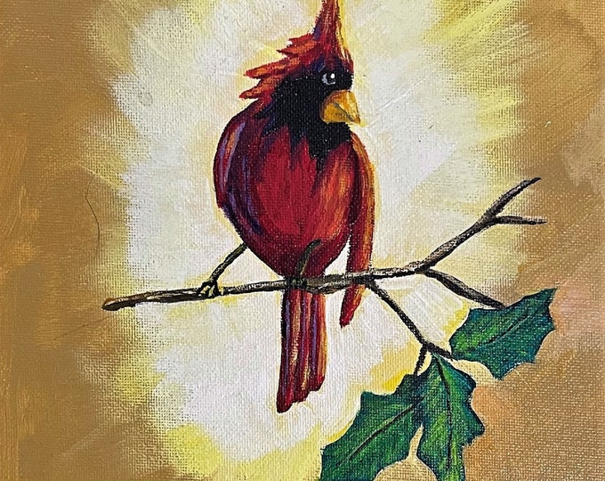 Acrylic Art Painting, "Cardinal Life," 8x10” (11x14 with matting and frame).