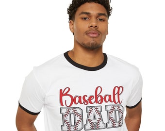 Personalized Father's Day Cotton Ringer T-Shirt with Baseball Dad Graphic - Custom Name Option