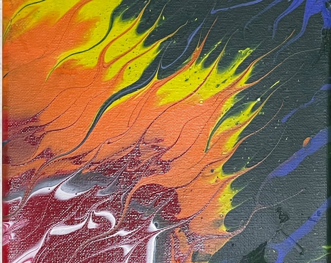 Pour Painting, Abstract Acrylic Pour Painting, Acrylic Pour Painting, 8x10 in pour painting, "Bright Flames" 8x10