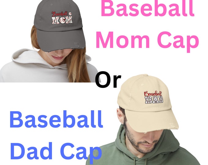 Featured listing image: Vintage Baseball Mom or Dad Cap - Distressed Style. Available in Five Colors!  Perfect for Mother's Day or Father's Day