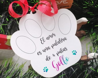 HUELLA de PERRO de madera personalizada para árbol de navidad, huella de perro con nombre impresa sobre madera,adorno de Navidad para árbol