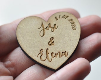 personalized wedding heart, heart magnet gift for wedding, wedding heart with magnet, wedding souvenir, wooden wedding magnet