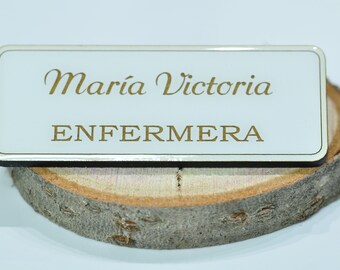 placa identificativa de madera, nombre de madera,etiqueta personalizada de profesiones, chapa identificativa con nombre y profesión
