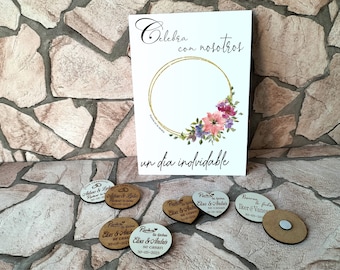 Save the date magnet + A5 cards, custom wooden wedding magnet with wedding date and bride and groom name, gift for wedding guests