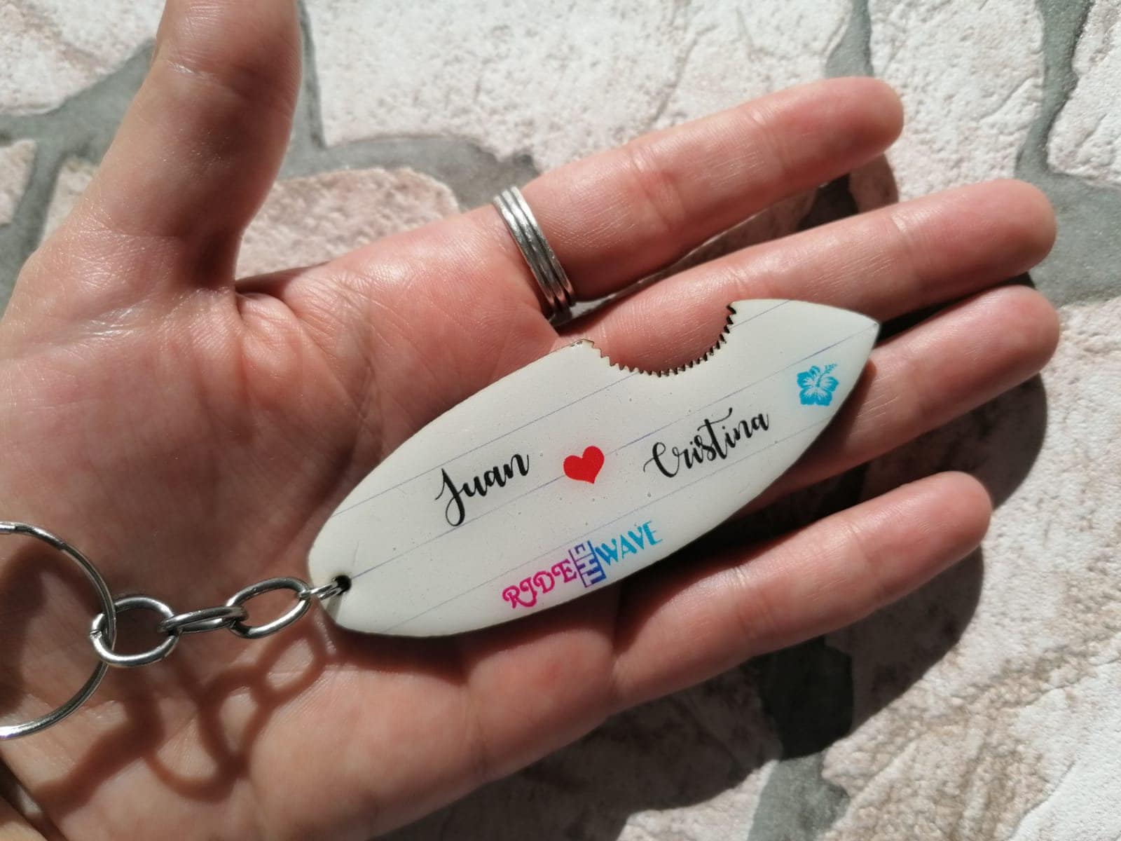 Custom surfboard keychain, wooden surfboard keychain, custom keychain