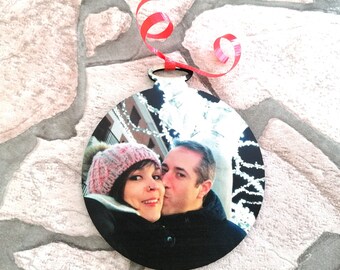 Bola de Navidad de madera blanca impresa con foto para árbol de Navidad, regalo original para casa en Navidad, bola de Navidad personalizada