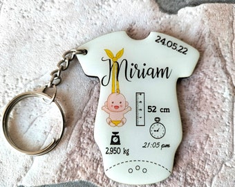 Printed body keychain with baby data, personalized wooden keychain, wooden and resin birth keychain, newborn gift