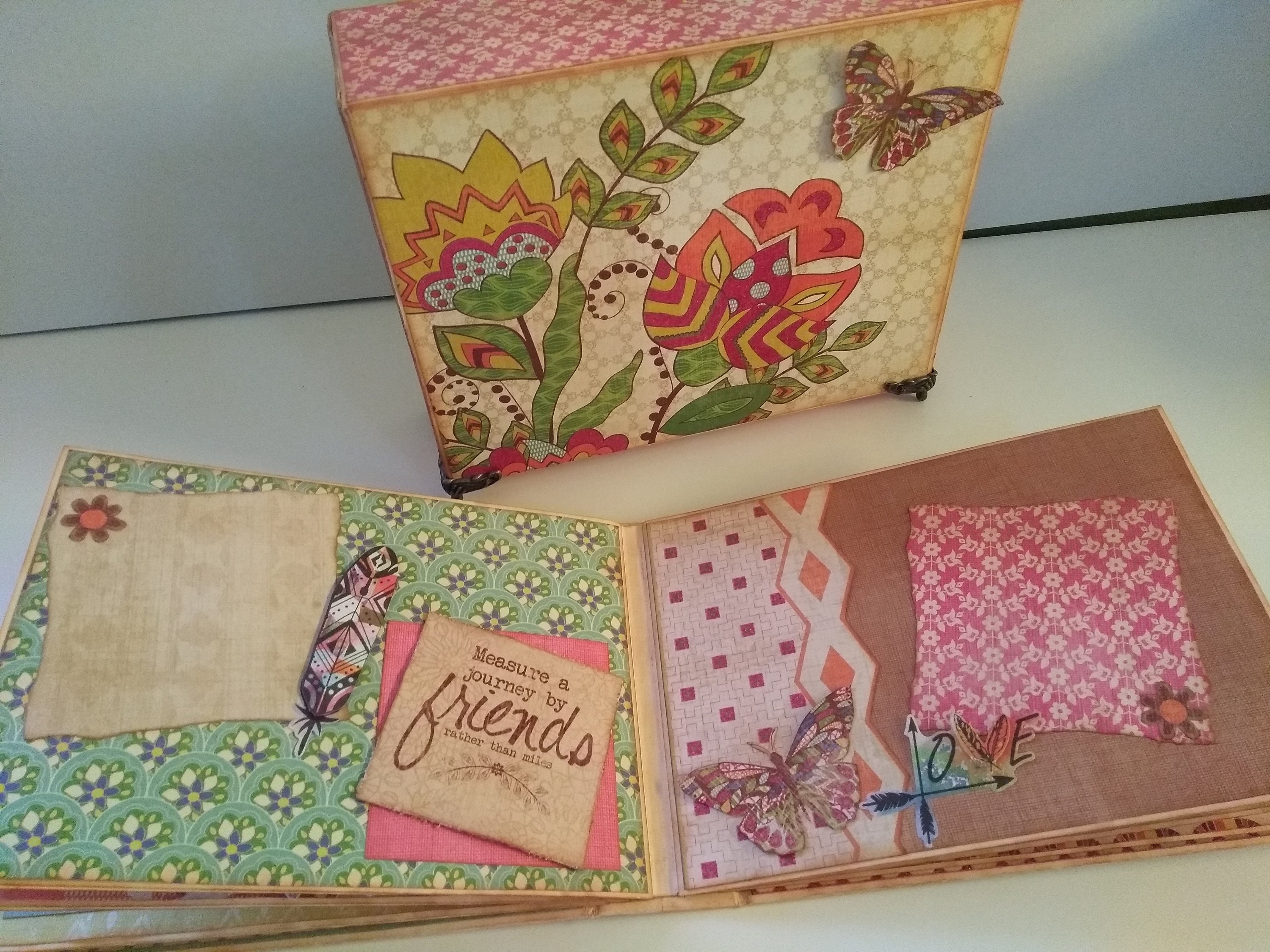 handmade scrapbook album on cardboard and paper, handmade gift,photo