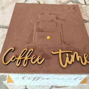 album de scrapbooking en forme de tasse, cafetière, sur le thème du café, fait main en carton, carton et papier, cadeau pour photos faites maison, amis