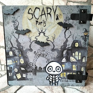 Album de scrapbooking fait main en carton, carton et papier sur le thème d'Halloween, cadeau pour photos d'amis, souvenirs, costumes...