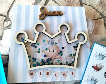 handmade baby scrapbook album in cardboard, cardboard and paper, newborn gift, children's photo book, boy girl album