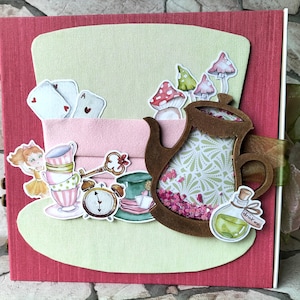 Álbum de scrapbook feito à mão em papelão, cartolina e papel inspirado em Alice Wonders, infantil, presente para fotos infantis, lembranças