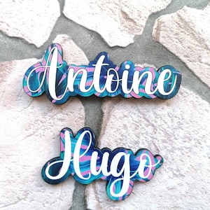 personalized names WITH MAGNET in wood, color printed names for wedding, words for refrigerator, baptism, ceremony, birthday, communion