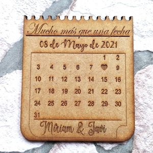 Calendario personalizado de boda, calendario imán regalo para padrinos, agenda de boda con imán, recuerdo de boda, imán de boda de madera