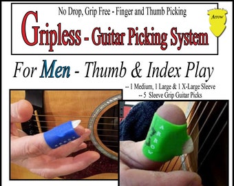 Gripless -No Grip Guitar Pick System- Helps: No dropping, arthritic play, hand disabilities, hand pain, tendonitis, carpal tunnel(Med/LG/XL)